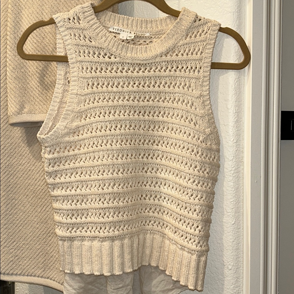 Veronica Beard Cream Knit Layered Top Size Small